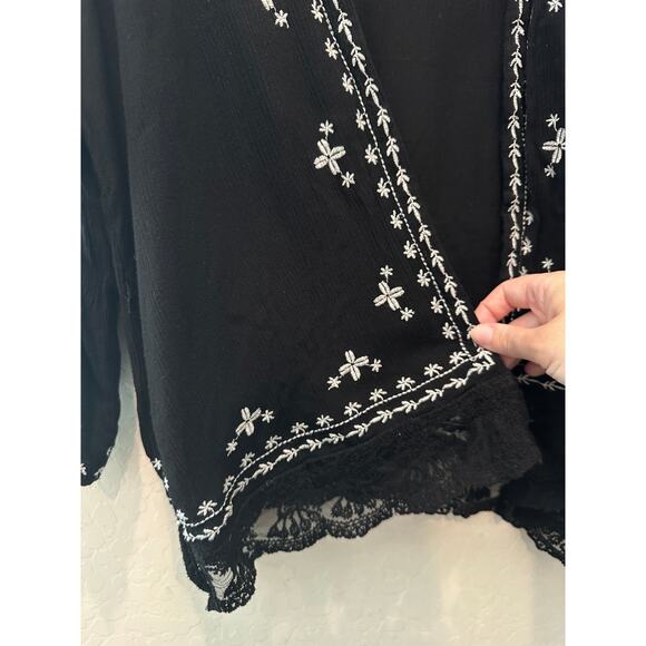 FOREVER 21 | Black Boho Embroidered Lace Kimono Cardigan | Large - Picture 5 of 7